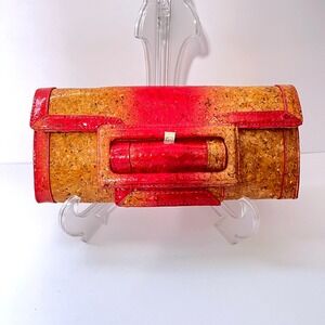 New SR Squared Sondra Roberts Cork Clutch Evening Bag Pink‎ Trim Removable Strap